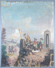 Ancien Tableau "Le Siège" Peinture Huile Toile Antique Oil Painting Original