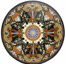 48 " Noir Marbre Dîner Table Top Artisanat Art Travail Pietra Dura Inlay Décor