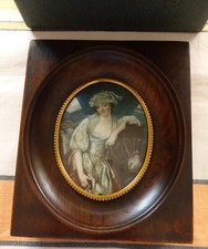 Femme au cheval miniature peinte encadrée