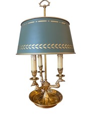 LAMPE BOUILLOTE ABAT-JOUR VERT EMPIRE FRISE LAURIERS STYLISÉS