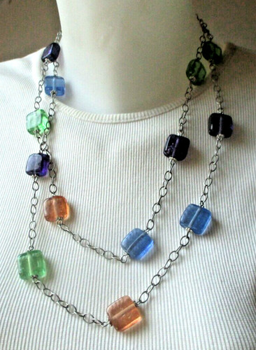 Grand collier sautoir argenté