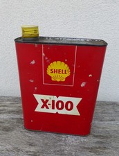 ancien bidon SHELL X-100 HUILE MOTEUR OIL CAN DECO GARAGE AUTOMOBILIA