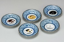 Kutani Yaki Article Japonais Plaque Plat Set 5 Couchage Chat Nemuri Neko Japon