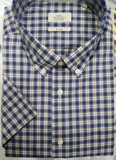 NEXT CHEMISE HOMME MANCHES COURTES À CARREAUX BLEUS 100% COTON UK TAILLE 17" SLIM FIT NEUVE AVEC ÉTIQUETTE 