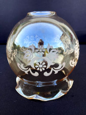 ANCIEN GLOBE ABAT-JOUR EN VERRE TENTÉ AMBRÉ POUR LAMPE À PÉTROLE SUSPENSION