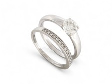 BAGUE SOLITAIRE 0.63CT GIA T50 OR BLANC 18K + ALLIANCE SERTIE DIAMANT 0.1CT RING