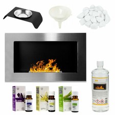 Cheminée Bio Éthanol Argenté 650x400 Brûleur à Feu Eco Design + Accessoires