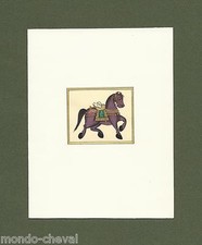  MINIATURE INDIENNE peinte main, montée en carte de voeux, art moghol, cheval