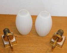 ancien vintage LOT 2 LAMPE murale dorée APPLIQUE en verre BLANC