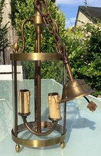 Lanterne Ronde Laiton Verre Bombé H 65 Cm Diam 14 Cm Vintage 