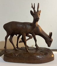 Couple de Chevreuil Bois sculpté Forêt Noire XIX° yeux verre