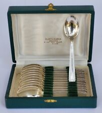 COFFRET 12 belles PETITES CUILLERES ART DECO métal argenté 13,5cm