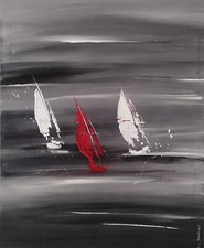Art contemporain tableau peinture toile œuvre d'art originale bateaux voiliers