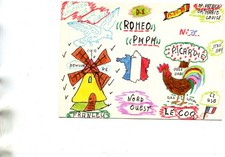 Carte QSL Radio amateur FRANLEU France Superbe dessin d'enfant Tricolore Coq