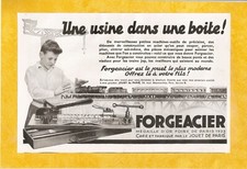 PUBLICITE DE PRESSE, Jouet FORGEACIER, une usine dans une boite