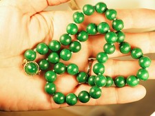 COLLIER ANCIEN PIERRE VERTE NATURELLE FERMOIR ARGENT VINTAGE GREEN STONE SILVER