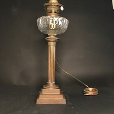 Lampe à pétrole 19e style colonne antique Louis XV bronze patine marron vintage