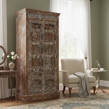Antique Rustic Carved Armoire