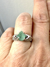 ANCIENNE BAGUE  VERMEIL OR BLANC ARGENT, EMERAUDE, TOPAZE, EXCEPTIONNELLE BIJOU