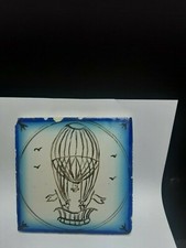 Ancien Carreau Carrelage Desvres 1860 Déco Montgolfière 12cm  Tiles Azulejos 