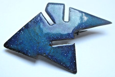 Ancienne grande broche émaux d'art de créateur superbe bleu unique bijou vintage