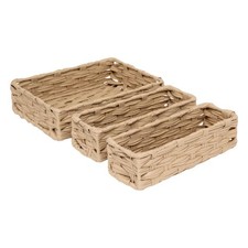 Lot de 3 Paniers de Rangement Bas "Tressé" 27cm Naturel