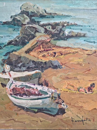 Tableau huile paysage marin - huile,