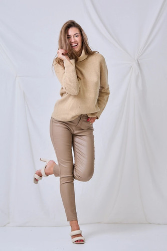 Pantalon enduit effet cuir - , –
