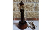 ANCIENNE LAMPE PHARE EN BOIS  "LES SABLES D'OLONNE"  H : 35,5 CM