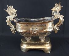 antique old bronze / brass chinese jardiniere flower planter W crab lobster fish