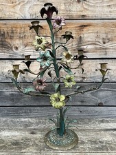 Lampe en Bronze Fleur Église Peint Émaillé Chandelier Bougeoir XIXeme