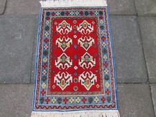Fin Vintage Main Fabriqué Tapis Traditionnel Oriental Laine Rouge Petit 88x61cm