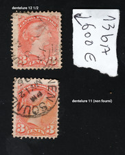 Timbre canada reine victoria 3 cents année 1870 dentelure 12-1/2 obli faible