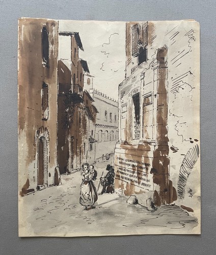 Rue animée lavis - rue, animée,