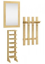 Ensemble meuble d'entrée pin naturel, miroir, vestiaire, étagère à chaussures