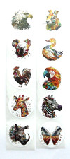vianille - 10 petits stickers mini animaux coq  girafe panda papillon ... 2,5 cm