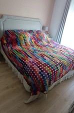 Vintage couvre lit crochet fait main GRANNY 250 Couverture Patchwork Années 70