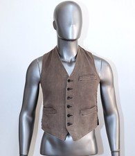 Vintage 1950s Brown Cotton Pique Work Chore Peasant Vest Size S Made in France