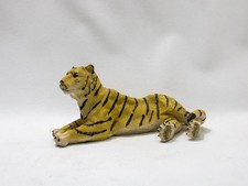 Statuette tigre plâtre blanc, décoration féline élégante intérieur