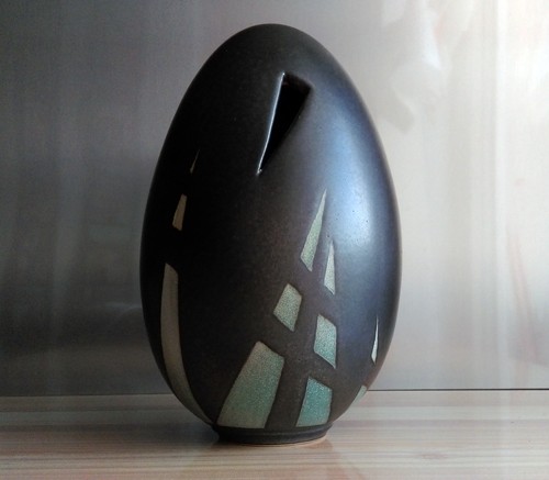 Vase oeuf grès signé du - signé,