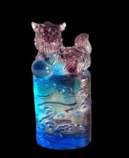 Sculpture cristal art pâte verre signée Tittot lion chinois Shi Feng Shui