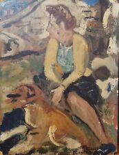 F. DESNOYER - Huile/panneau - "Femme au chien" - v29bis