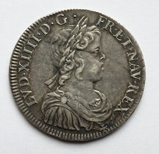 ½ Ecu Louis XIV 1644 A (Paris) à la mèche courte Argent état TTB+ 13gr60