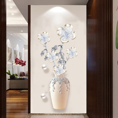 Autocollant mural vase fleur - mural,