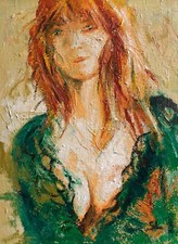 Tableau Portrait belle femme rousse sensuelle Décolleté buste seins visage elle