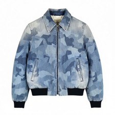 Nudie Jeans Gudrun Veste Homme M Camouflage Coton Fermeture Éclair Doublure Bleu
