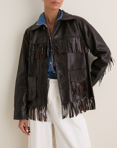 Veste cuir noir franges - veste,