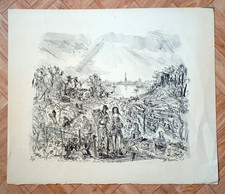 GRAVURE LITHOGRAPHIE NUMÉROTÉ 6/50  SIGNE H. CARRERE  SCENE DE VENDANGE 1972
