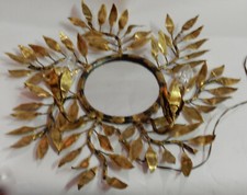 1970′ Applique Éclairante en Laiton Maison Jansen 2 Lumières Et Miroir Baroque