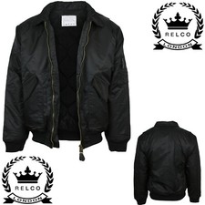 Relco Veste De Vol Bomber Pilote Militaire Noir MA-2 Classique Sécurité Motard